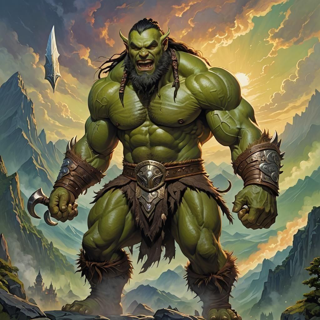 Orc Barbarian Portrait in Dark Fantasy Style