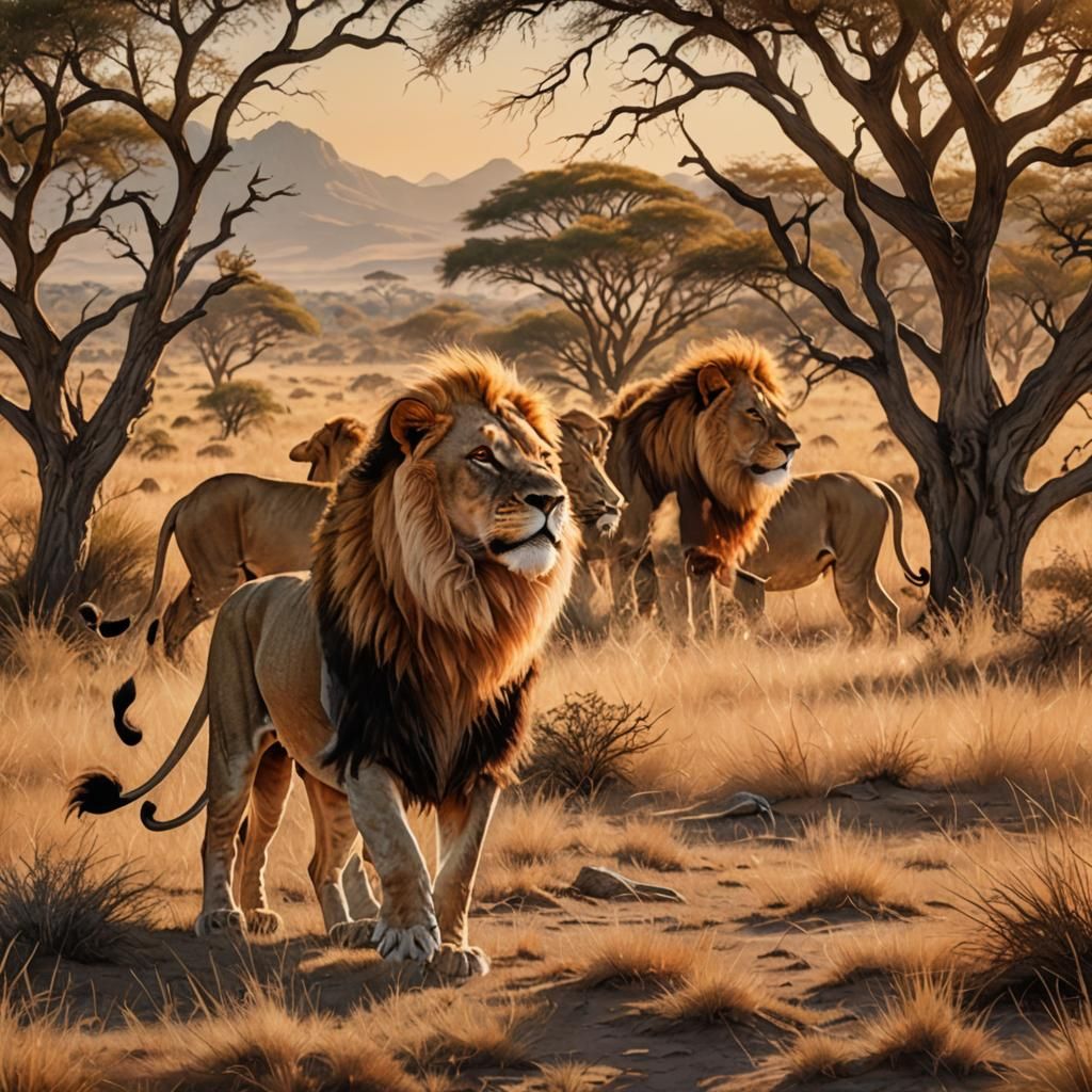 Majestic Lion Defends His Pride: Wildlife Illustration