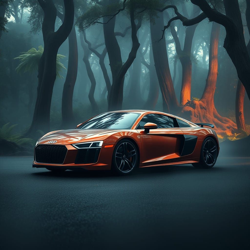 Sleek Audi R8 Illuminates Mystical Forest Threshold