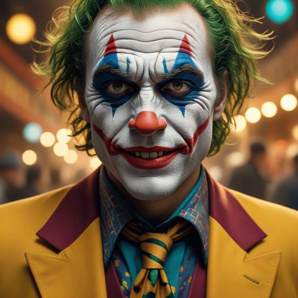 The Joker as a Whimsical Carnival Performer in Oil Painting
