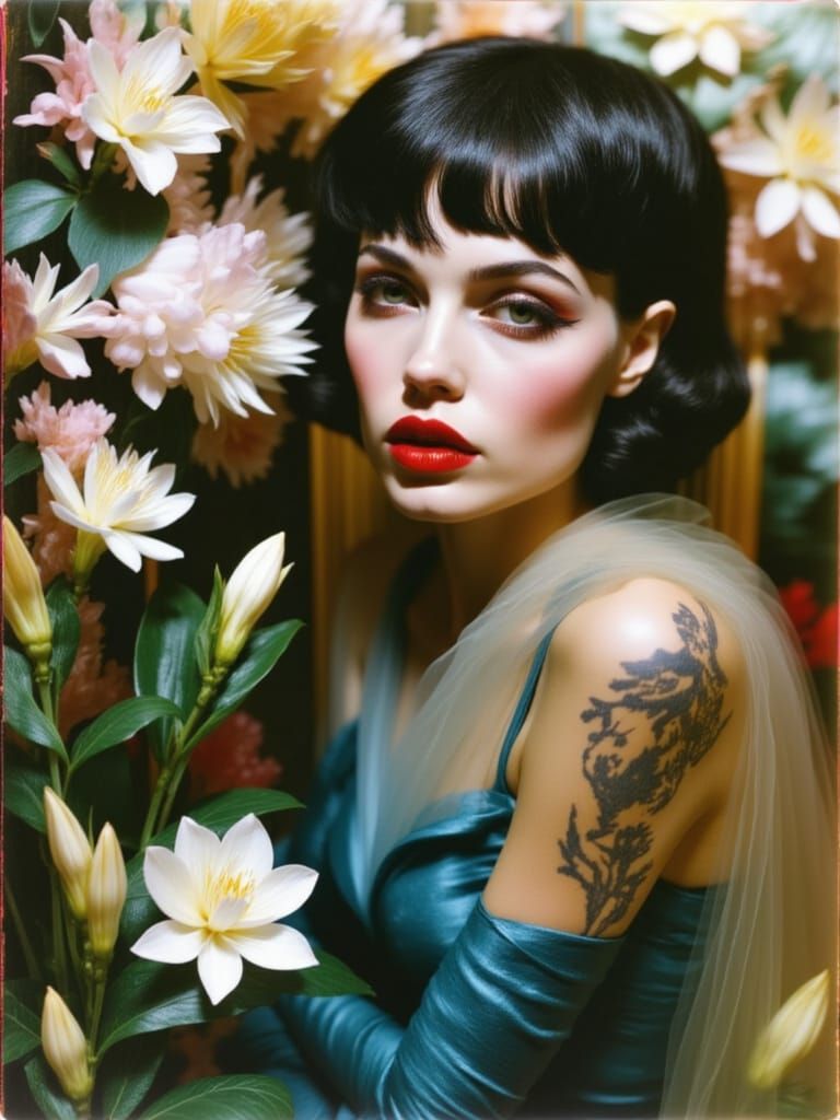 Art Deco Singer in Impasto Floral Matrix Garden