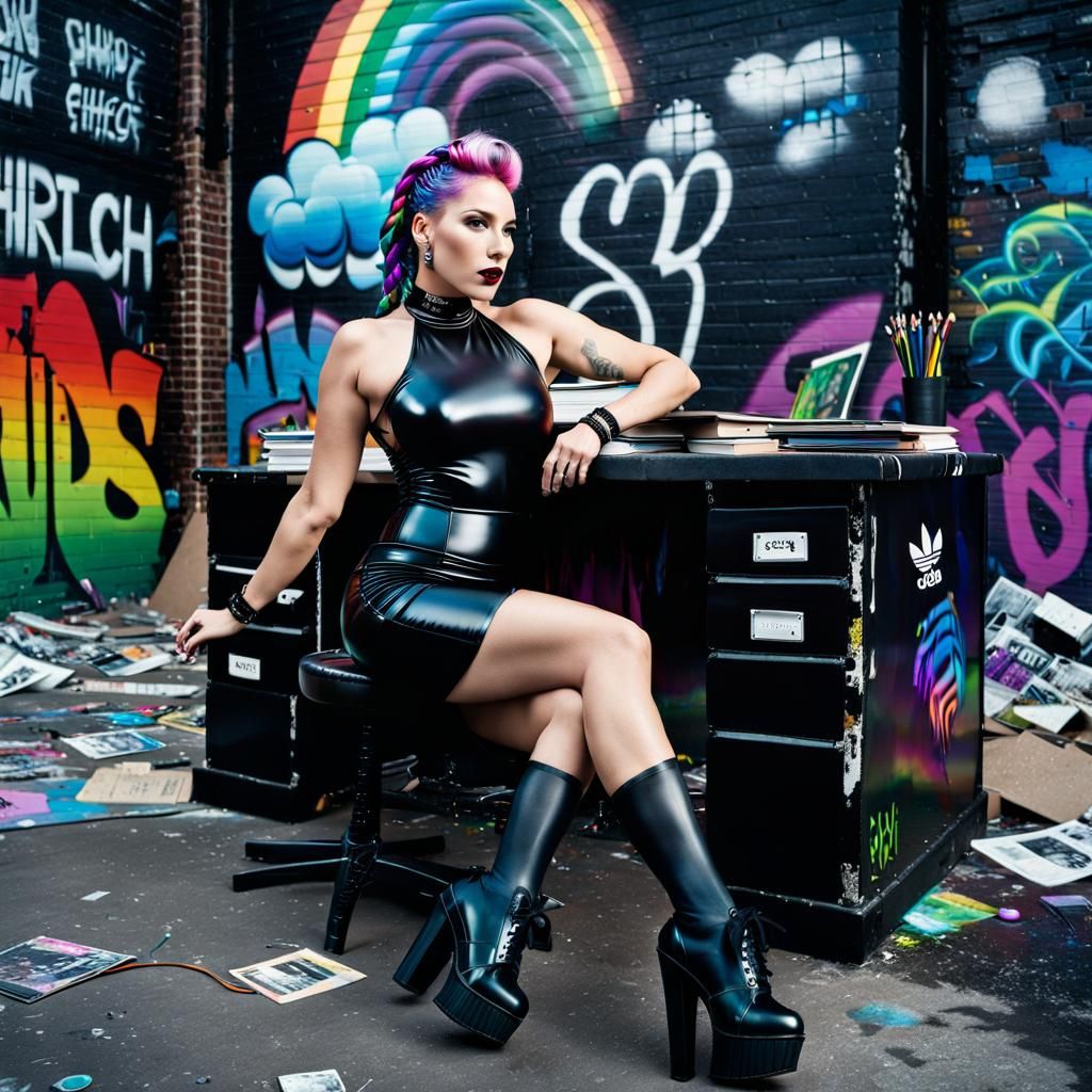 Cinematic Headmistress in Ruined Cityscape