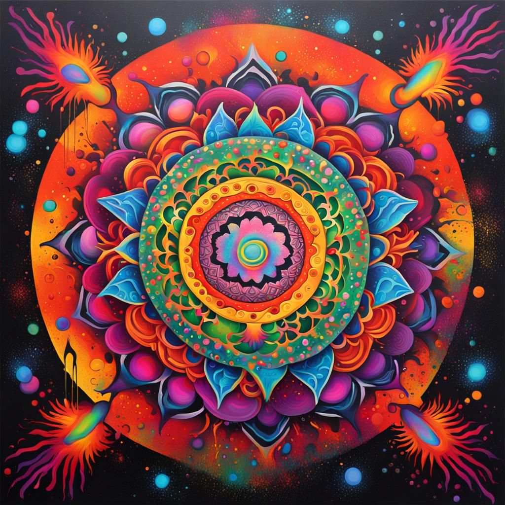 Vibrant Mandala Graffiti Art with Human Figures
