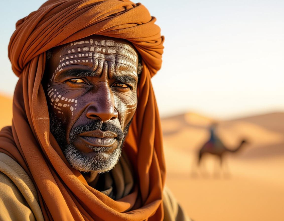 Stoic Tuareg Man Portrait with Tribal Scarification