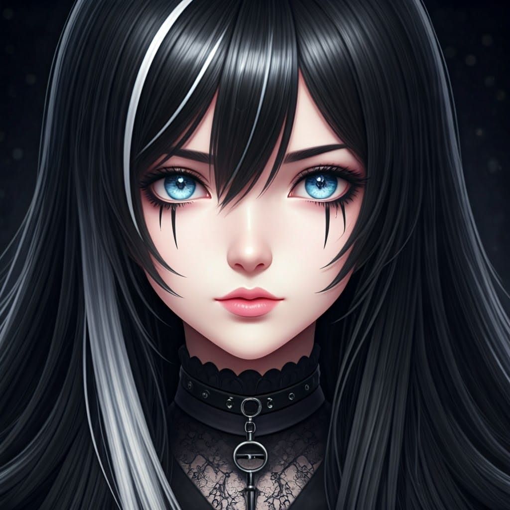 Anime Girl with Black Hair and Emo Outfit