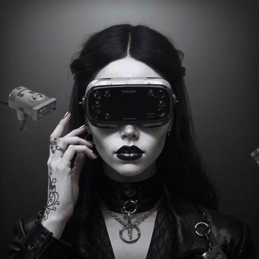 Neon Noir Goth Model in Industrial Coffee Shop