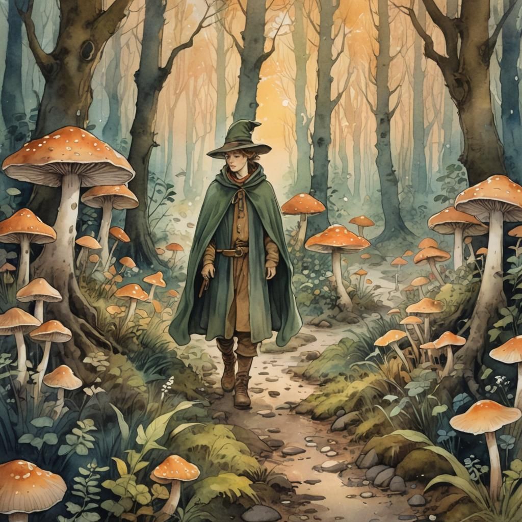 Mystical Forest Adventure in Watercolor Style