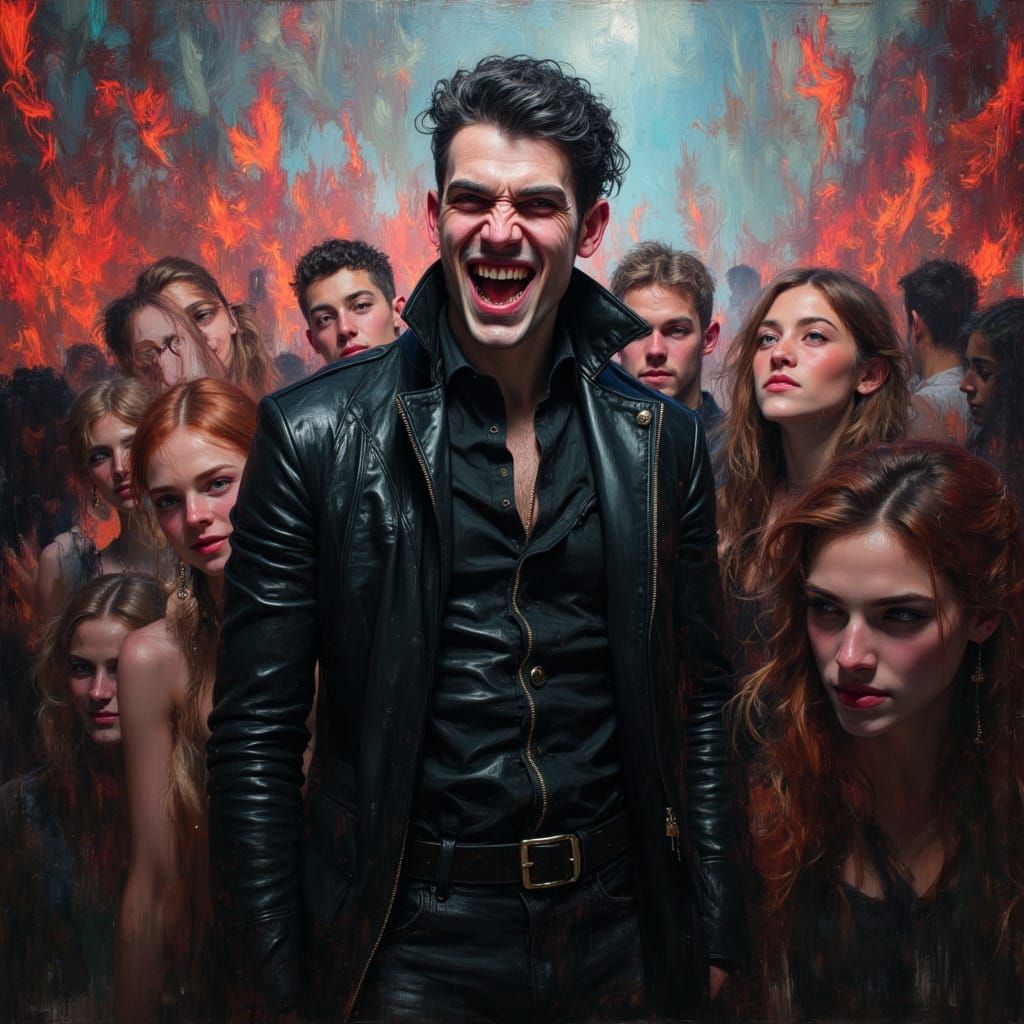 Vampire Infiltrates Psychedelic Party, Hyperrealistic Style