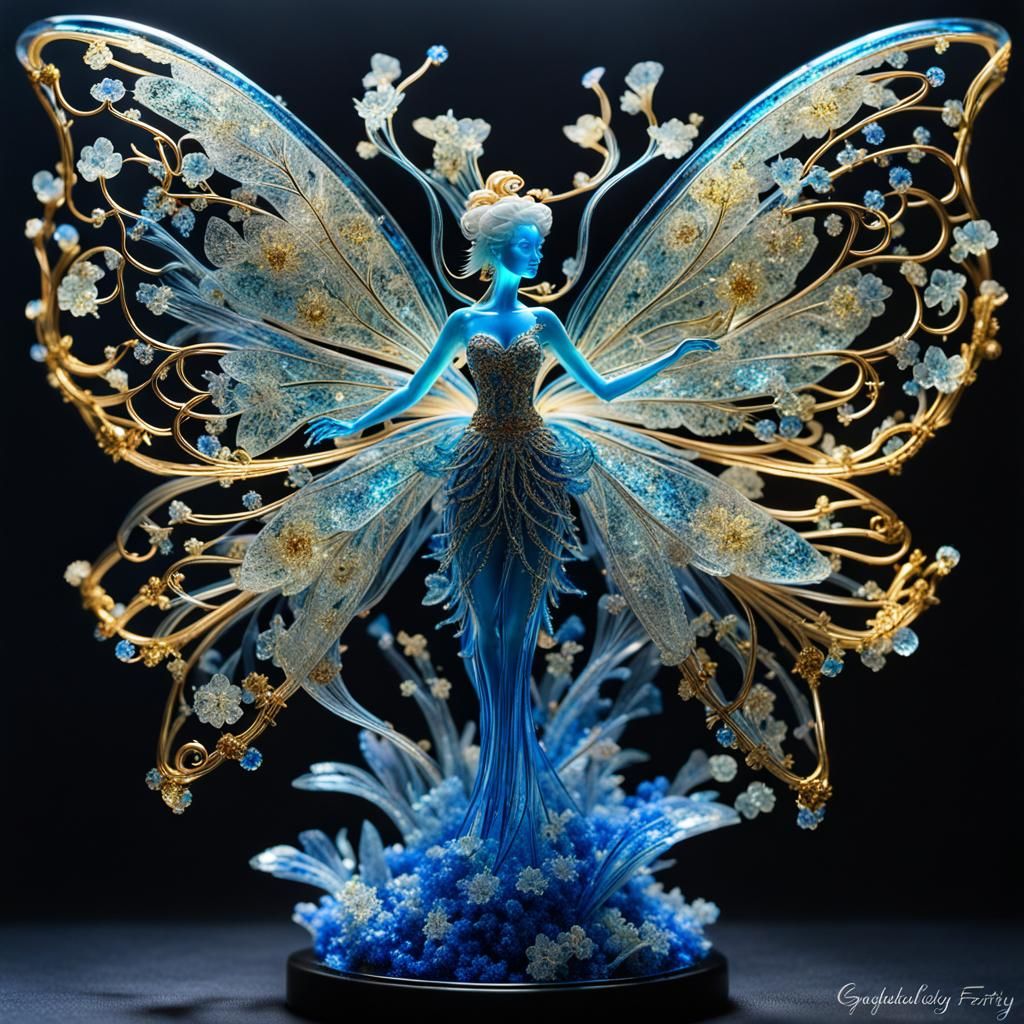 Bioluminescent Fairy Crystal Sculpture in Anime Style