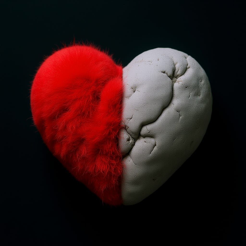 Valentine Heart Divided: Warm Fuzzy vs Cold Rocky
