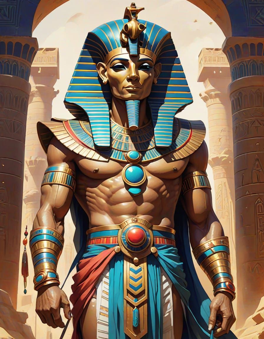Egyptian God in Vibrant Watercolor Attire