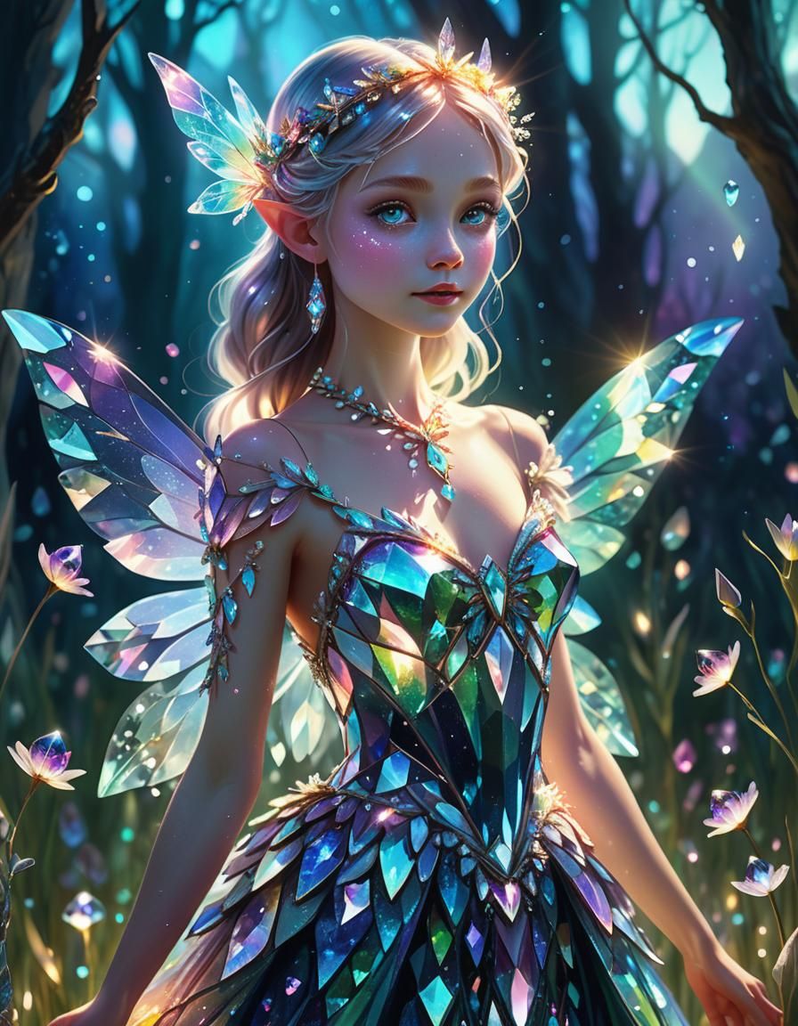 Crystal Fairy in Enchanted Meadow: Hyper-Realistic Digital A...