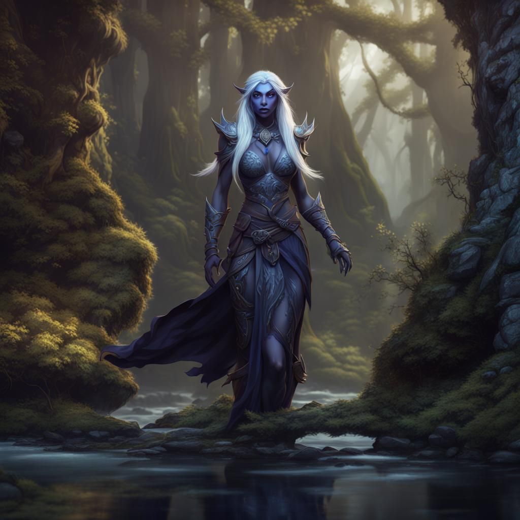 Detailed Matte Painting of a Drow Druid