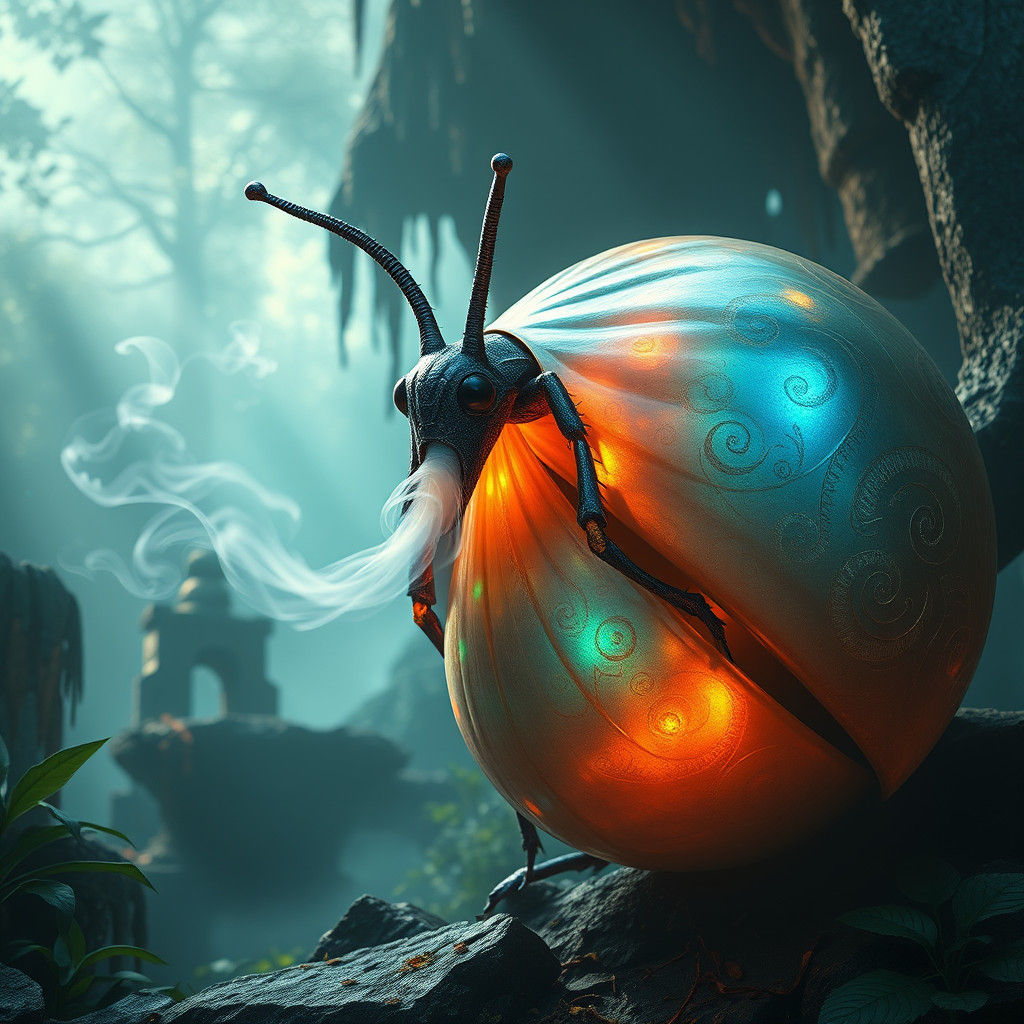 Mystical Iridescent Caracol in Dreamlike Landscape