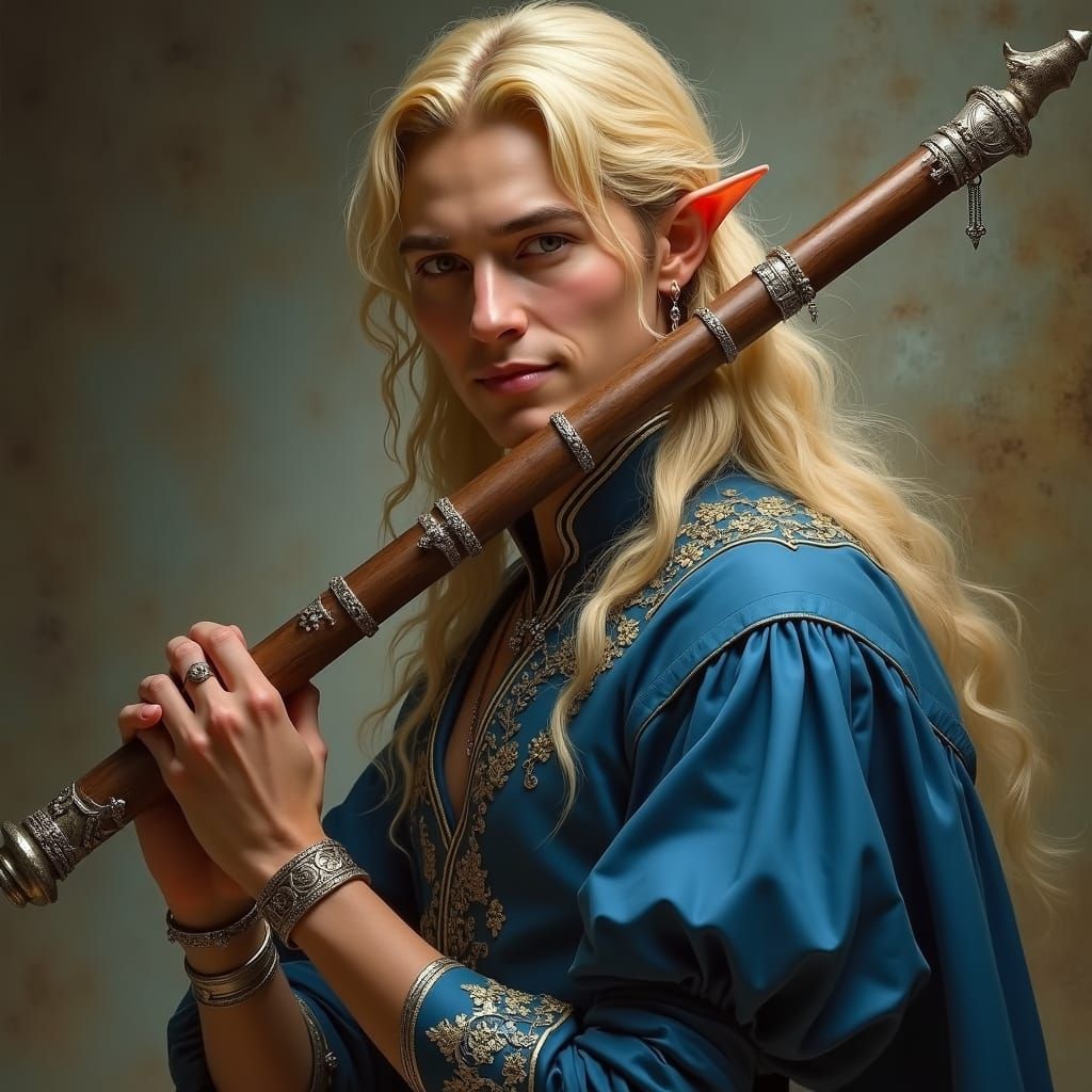 Noble Bard with Golden Locks, Renaissance-Inspired Art