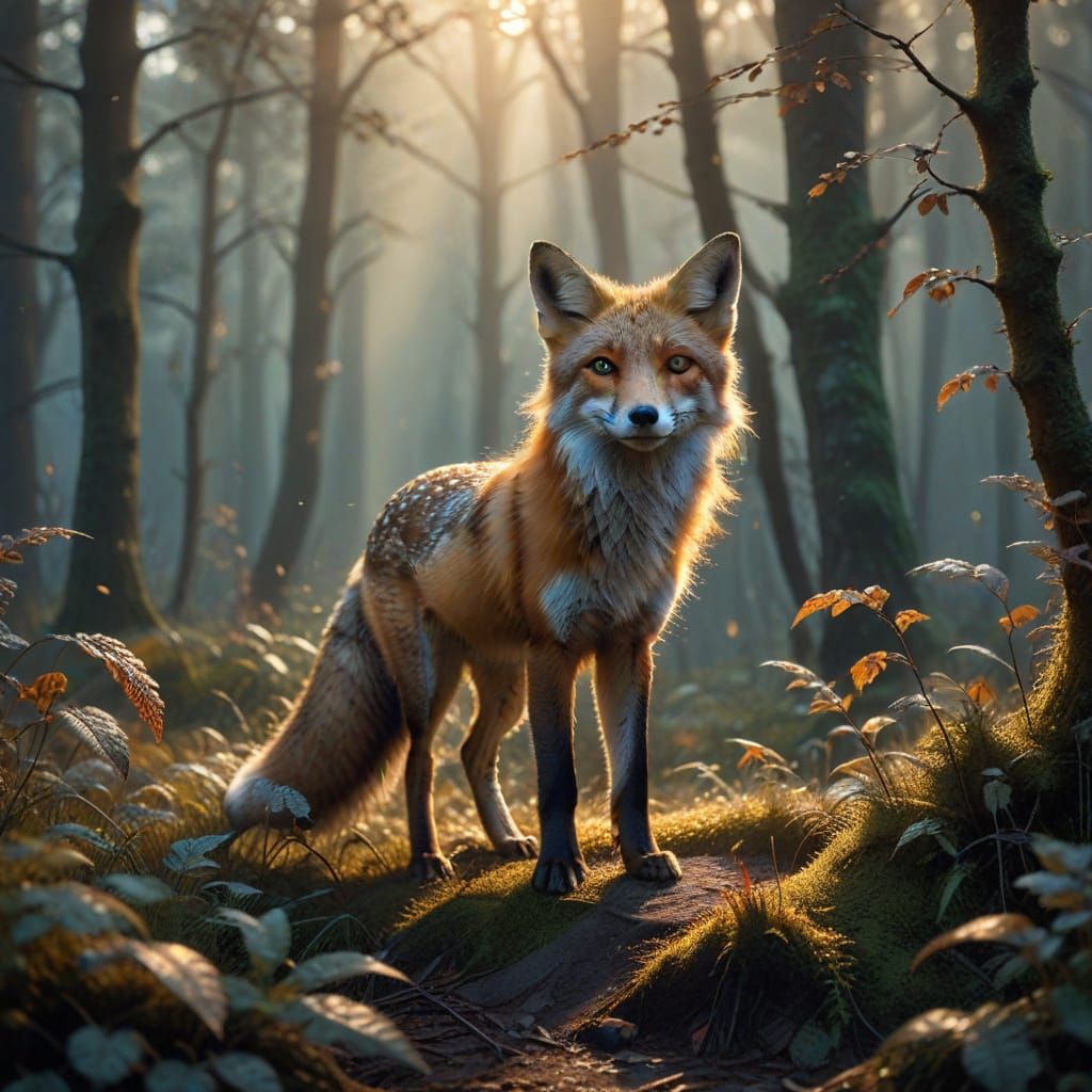 Ethereal Spirit Fox in Misty Twilight Forest