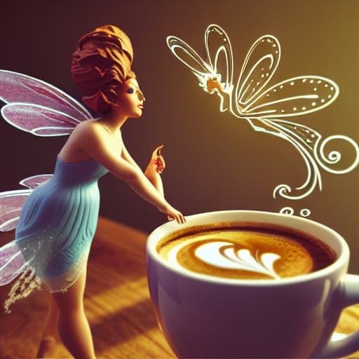 Coffee Fairy Casting a Magic Spell