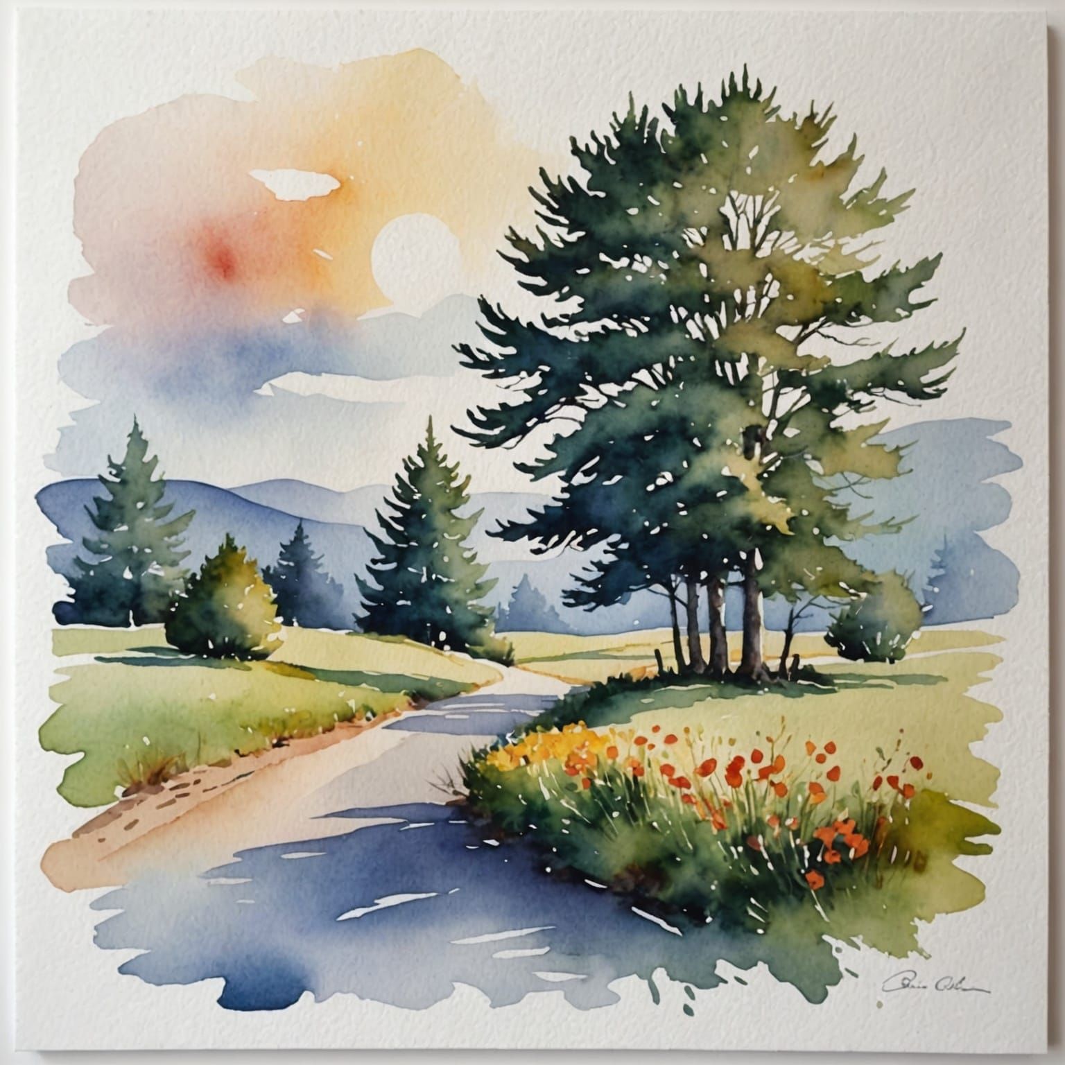 Watercolour Illustration with White Vignette