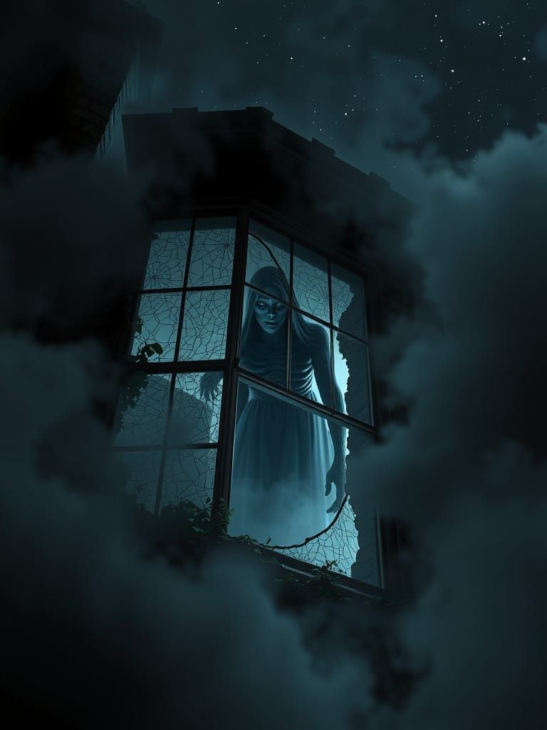 Mysterious Specter Peers Through Fractured Victorian Window