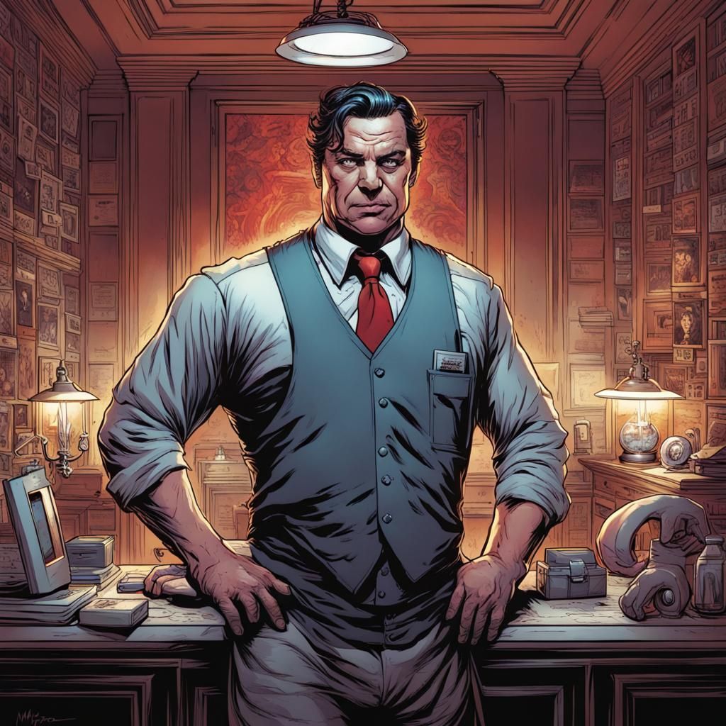 Evil Hotel Worker in Comic Book Style