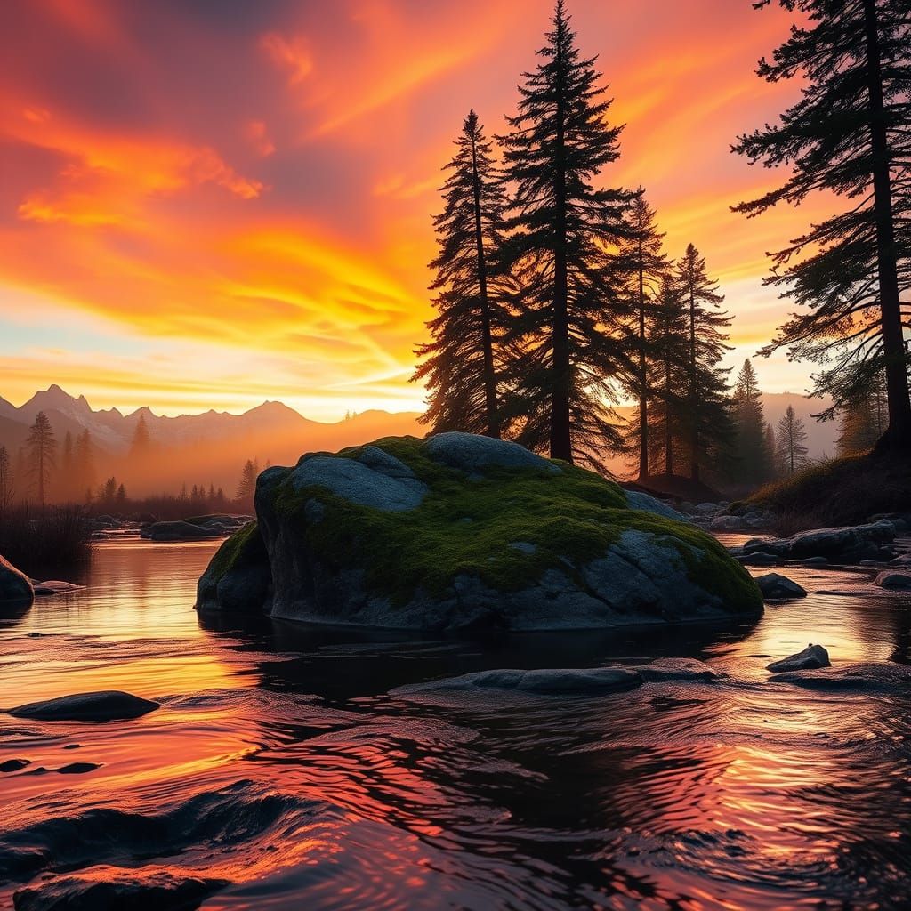 Tarkovsky Style Photo: Mossy Boulder by Brook