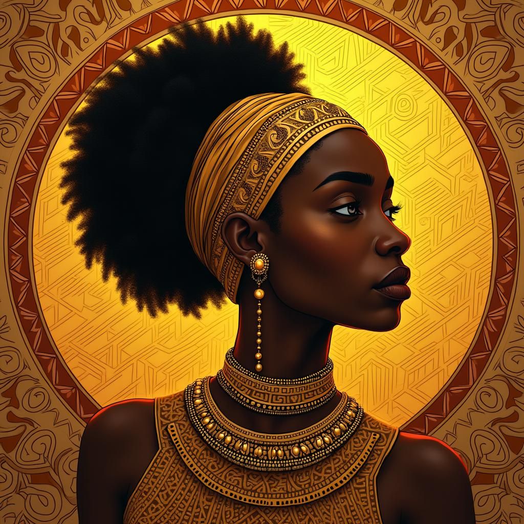 Golden Ethiopian Woman in Afrofuturist Pi Art