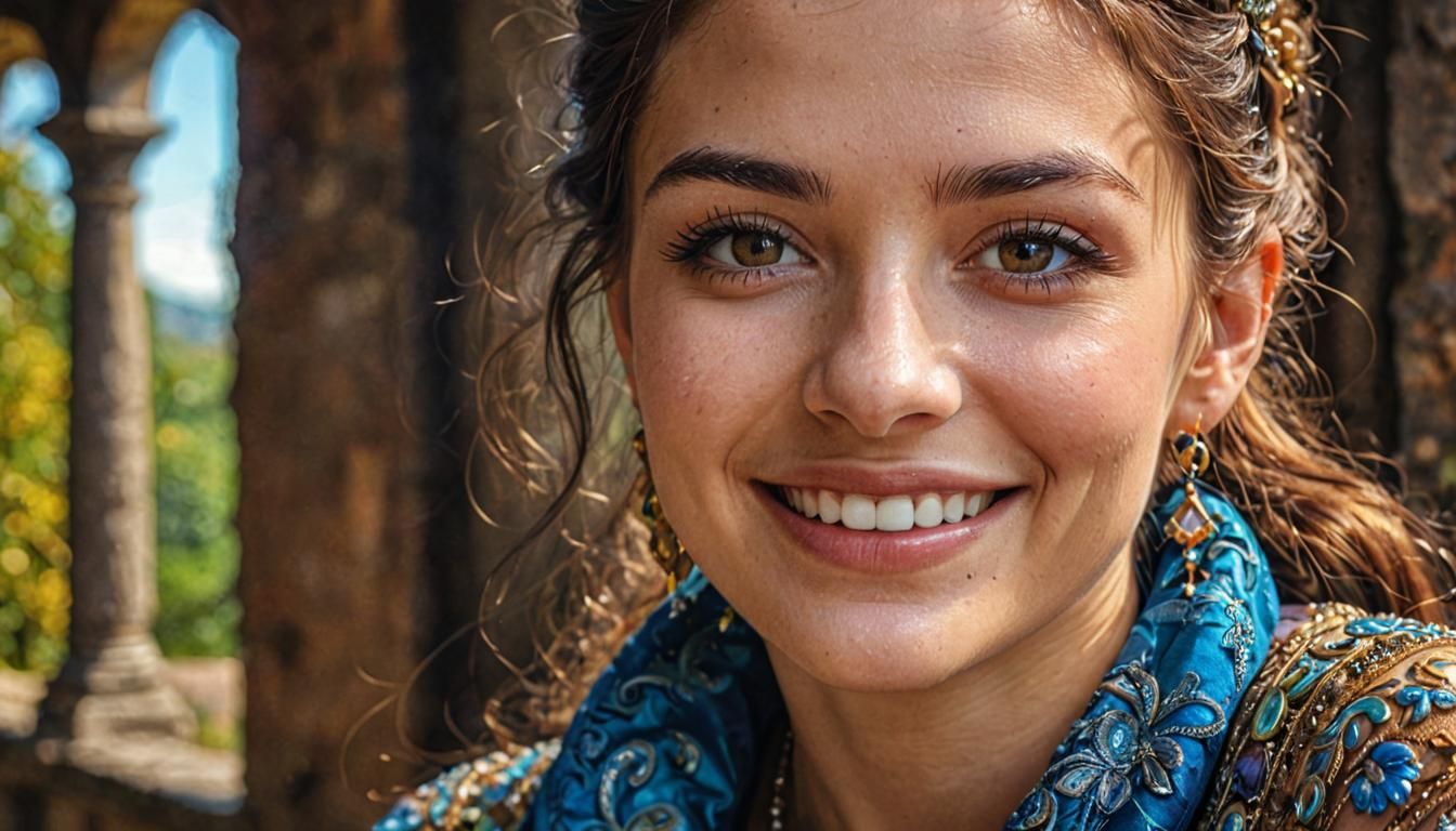 Baroque Portrait of Smiling Dark-Haired Woman