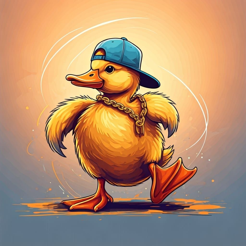 Breakdancing Duckling with Gold Chain, Expressive Art
