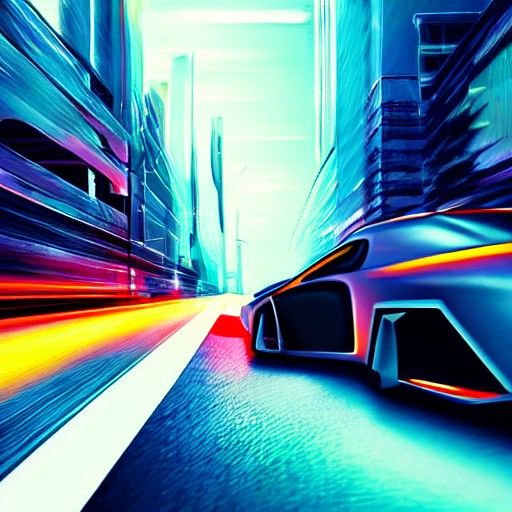 Cyberpunk Car on Road in Futuristic City