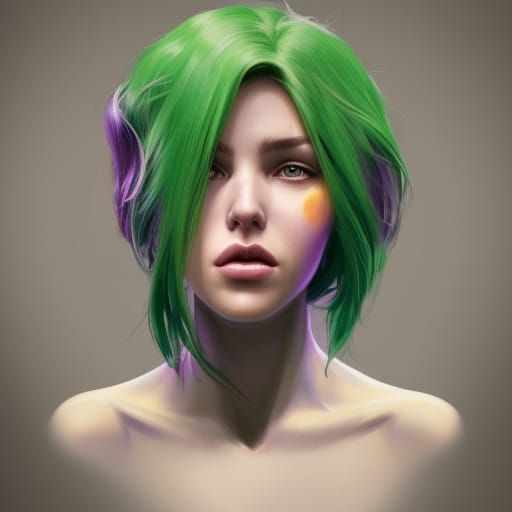 Green-Skinned Portrait in Hyperdetailed Art Nouveau Style