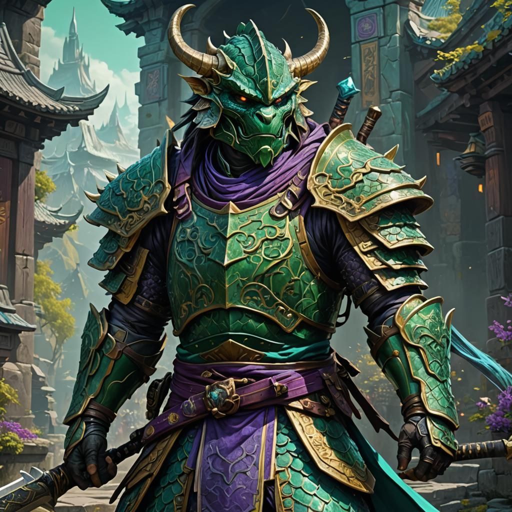 Dragonborn Samurai in Hyperdetailed Dark Fantasy Armor
