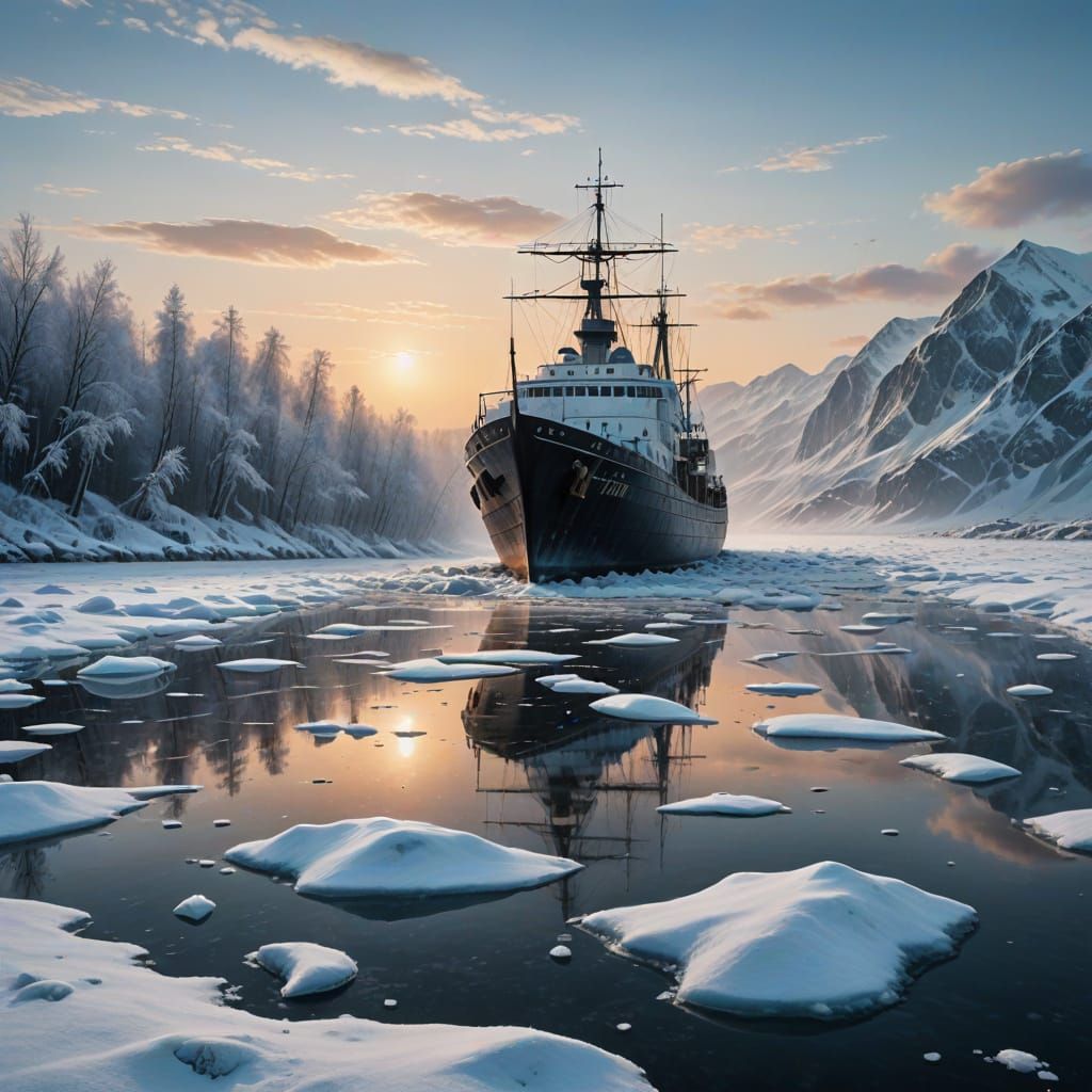Ship Trapped in Icy Frost