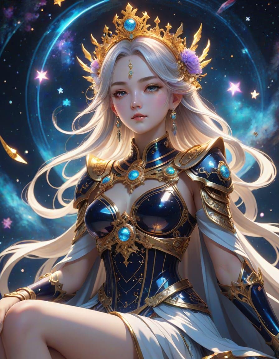 Celestial Empress: Anime Goddess in Cosmic Abundance