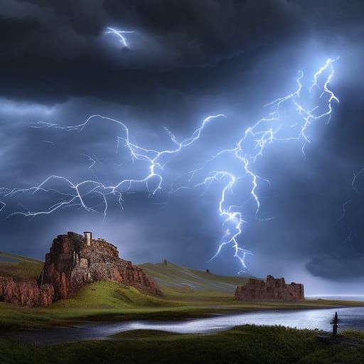 Raven in Epic Thunderstorm: Digital Matte Painting