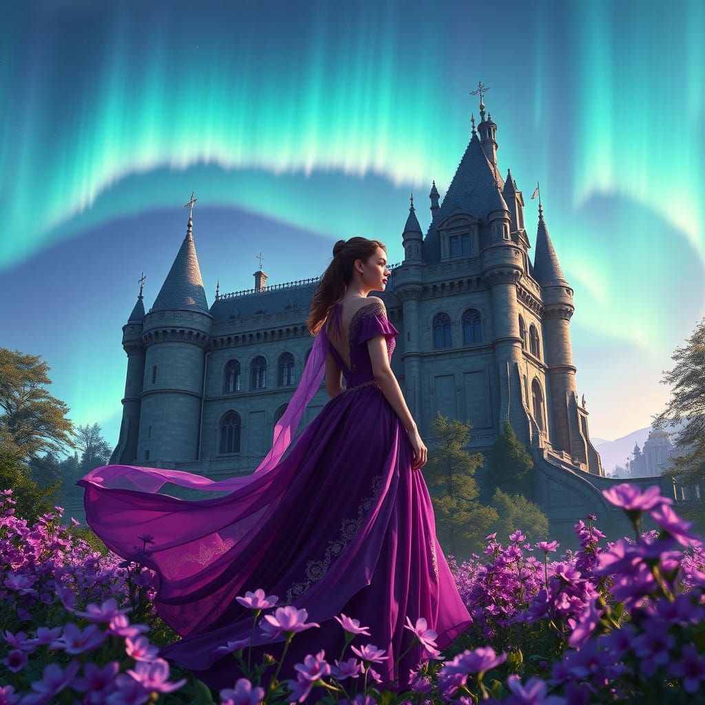 Enchanted Castle Under the Aurora