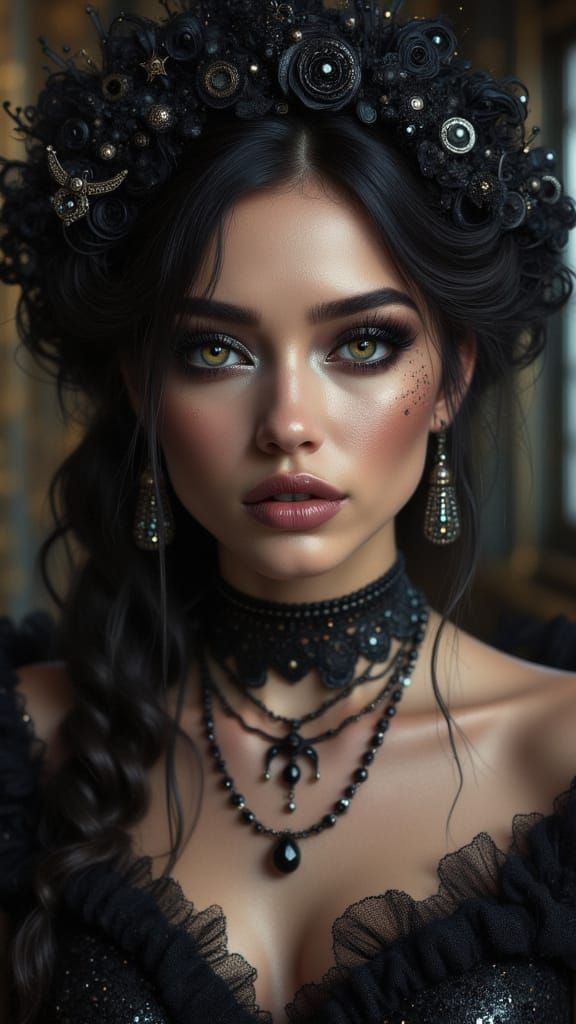 Gothic Fashion Portrait: Captivating Eyes, Soft Light