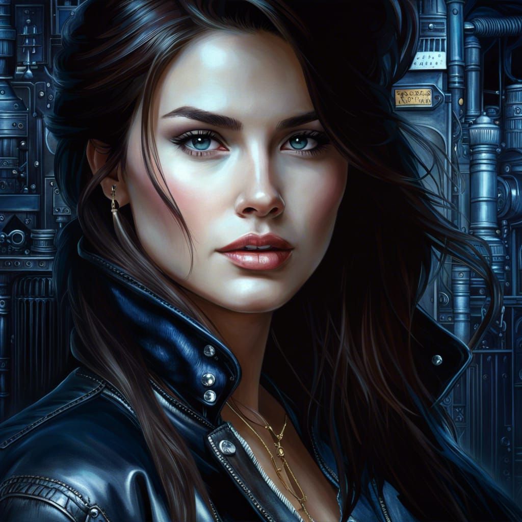 Woman in Leather Jacket: Photorealistic Digital Portrait
