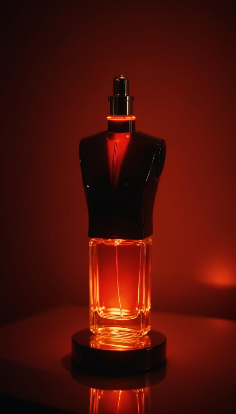 Mannequin Perfume Bottle Radiating Red Glow