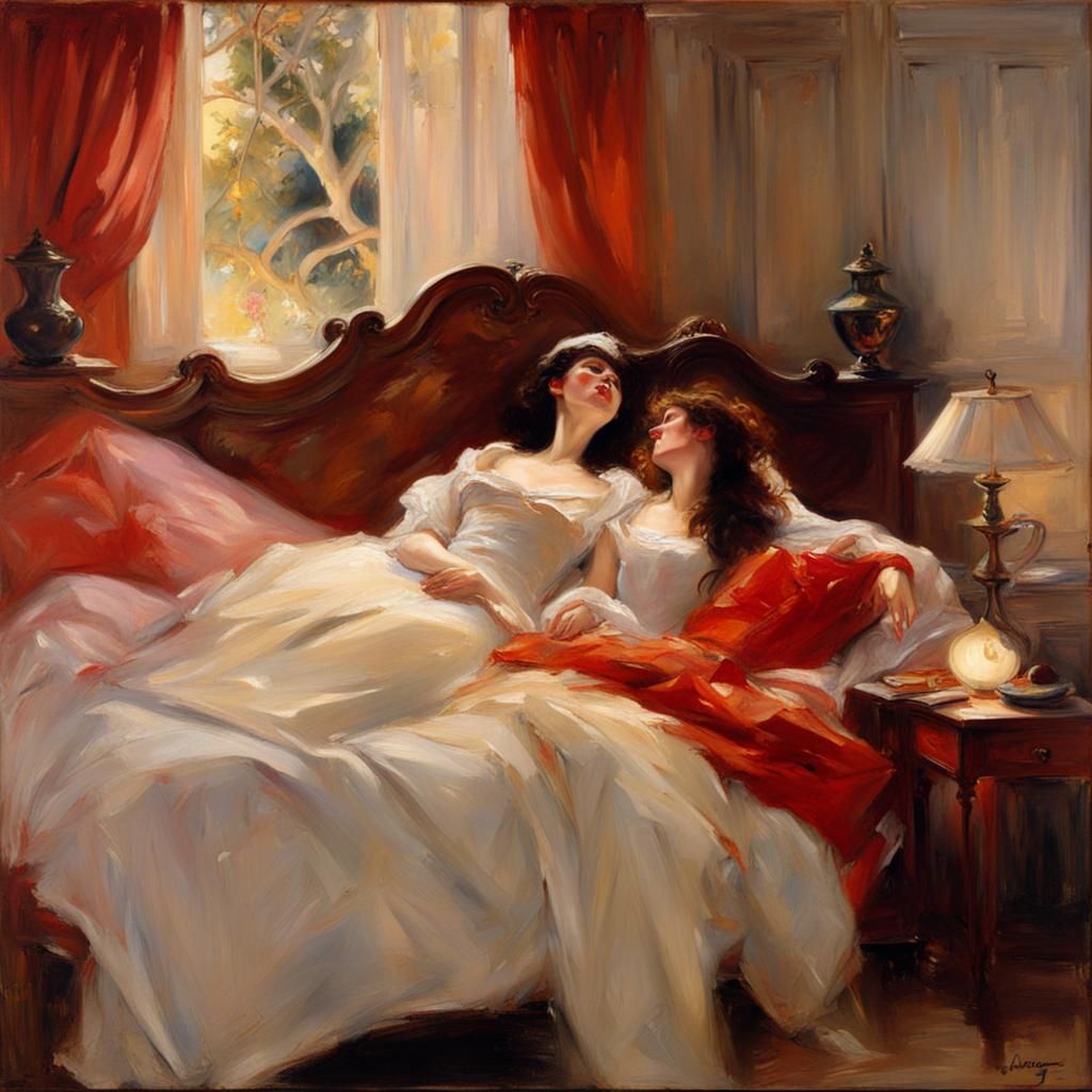 Fairytale Lovers in Kingdom, Oil Painting Style