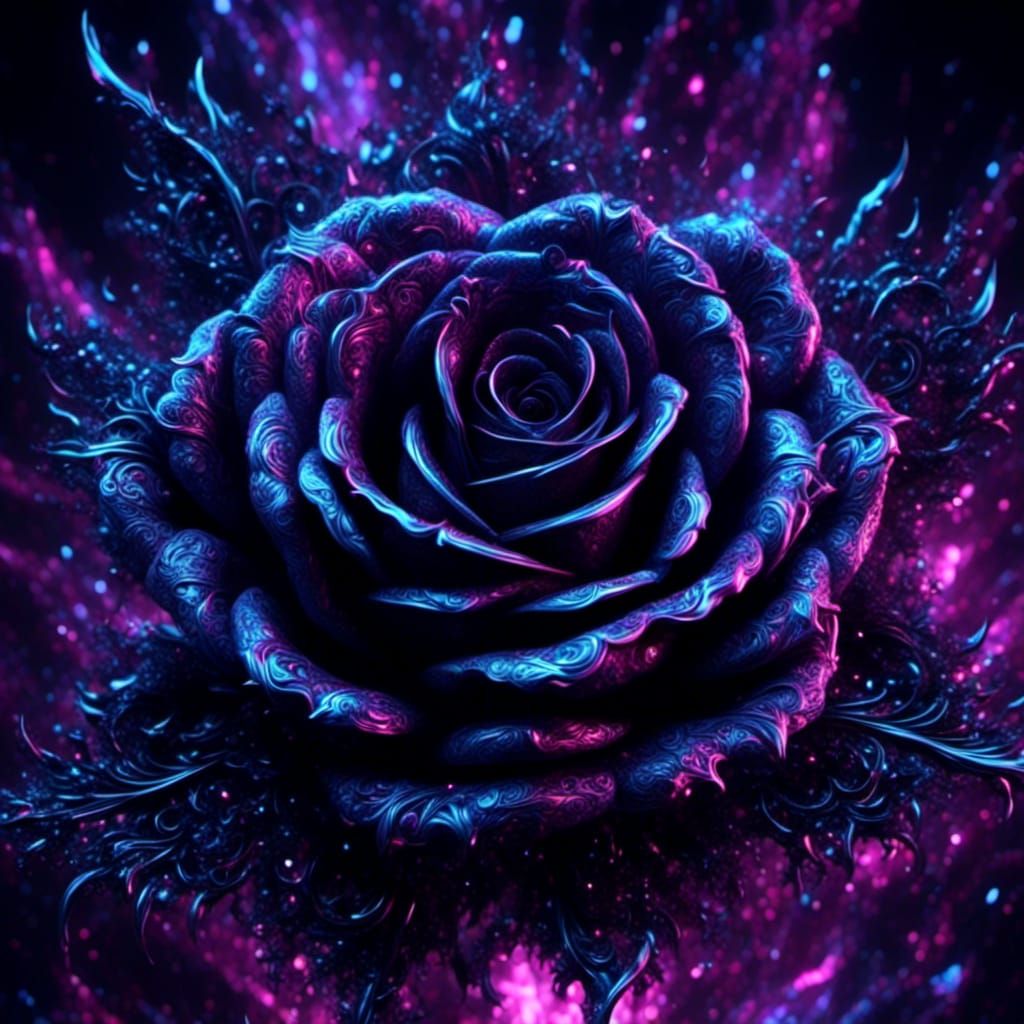 Gothic Neon Sword and Roses in Dark Ink