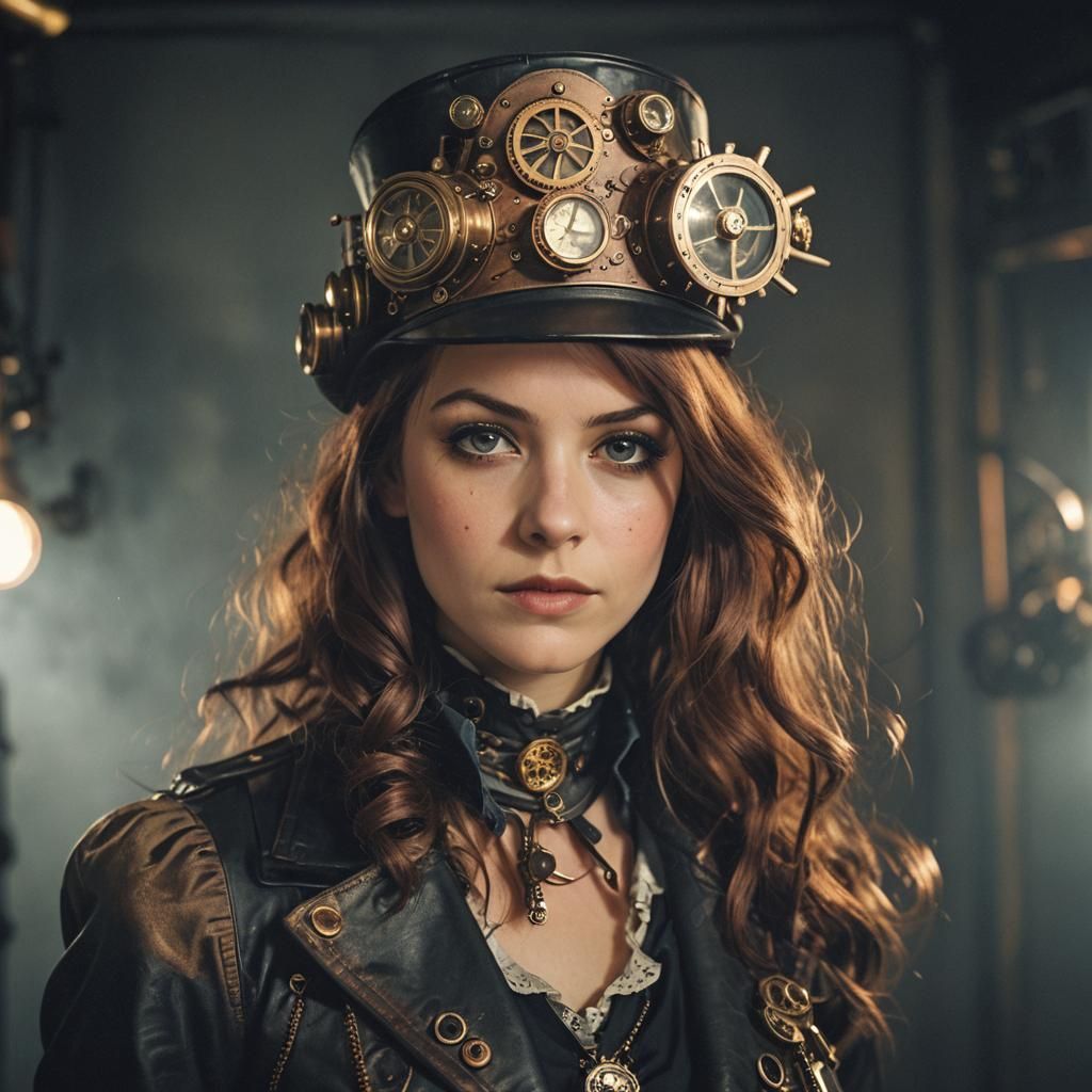 Steampunk Woman Portrait in Photography Studio
