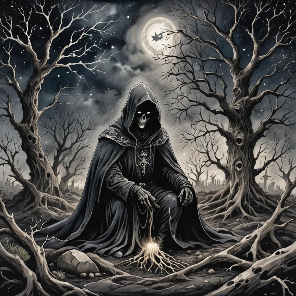 Dark Fantasy Grave Digger in Anime Style