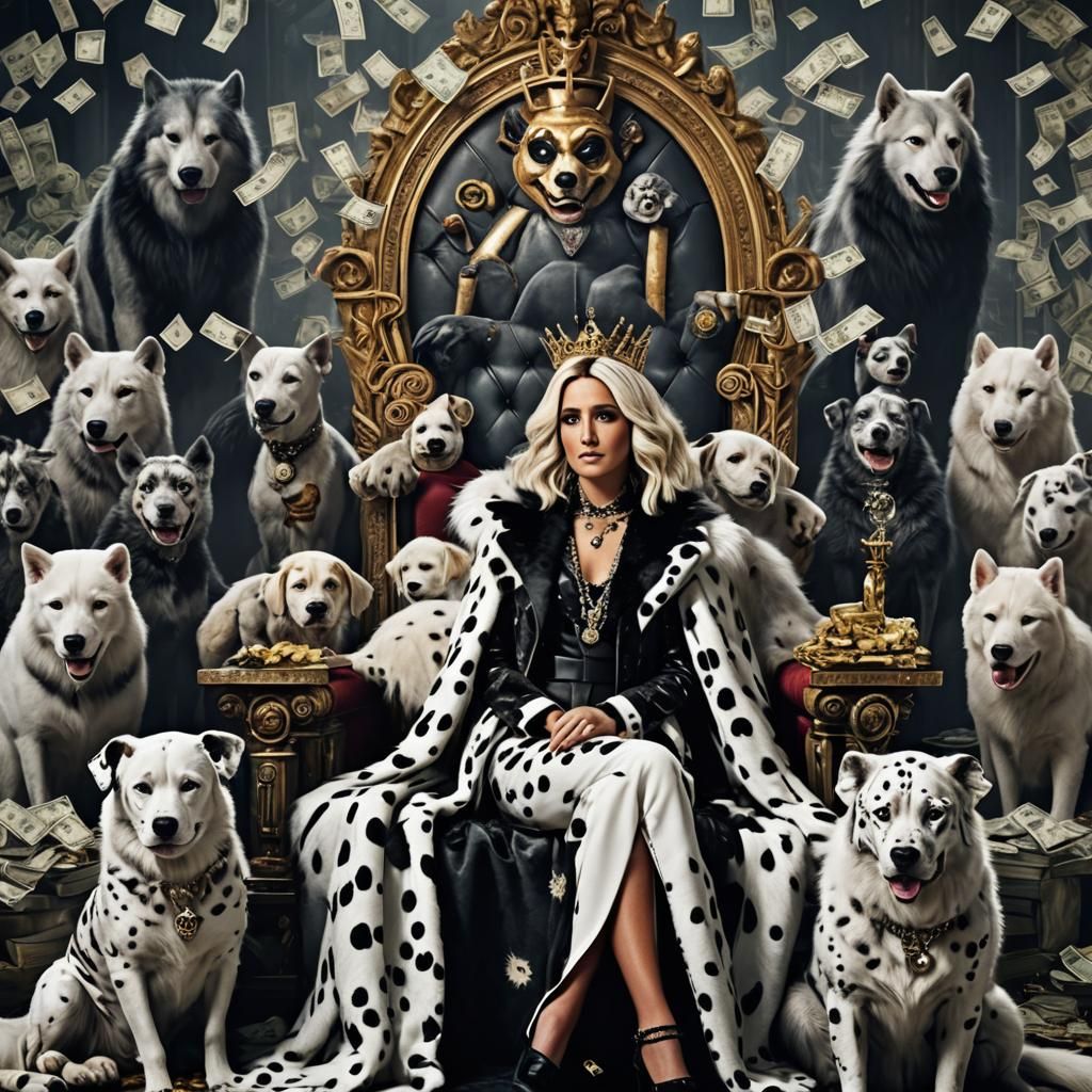 Celebrity as Cruella Deville on Throne