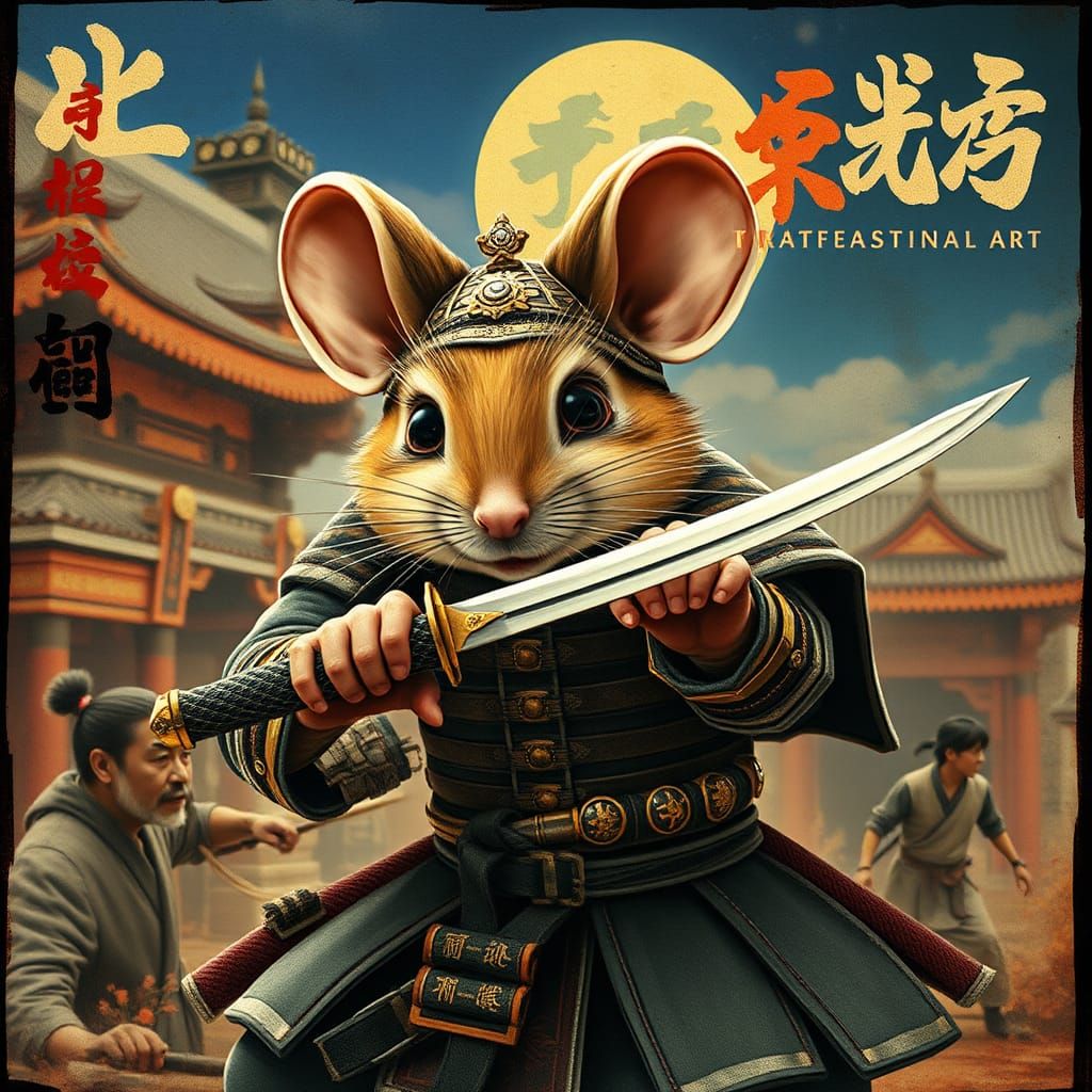 Samurai Mouse Warrior in Bruce Lee Collage