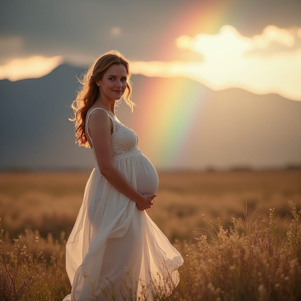 Pregnant Woman in Utah Landscape with Rainbow