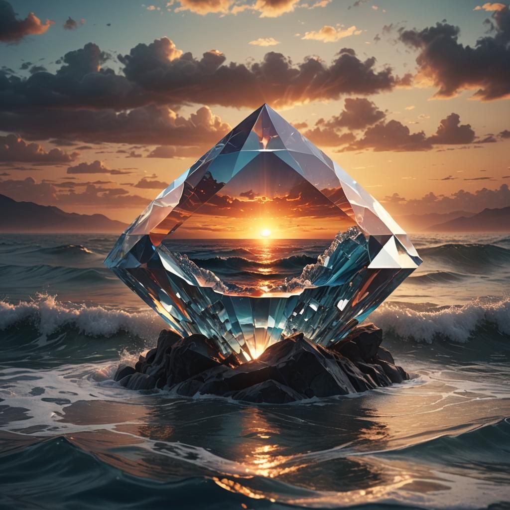 Ocean Sunset Glimmering Inside a Diamond: Digital Painting