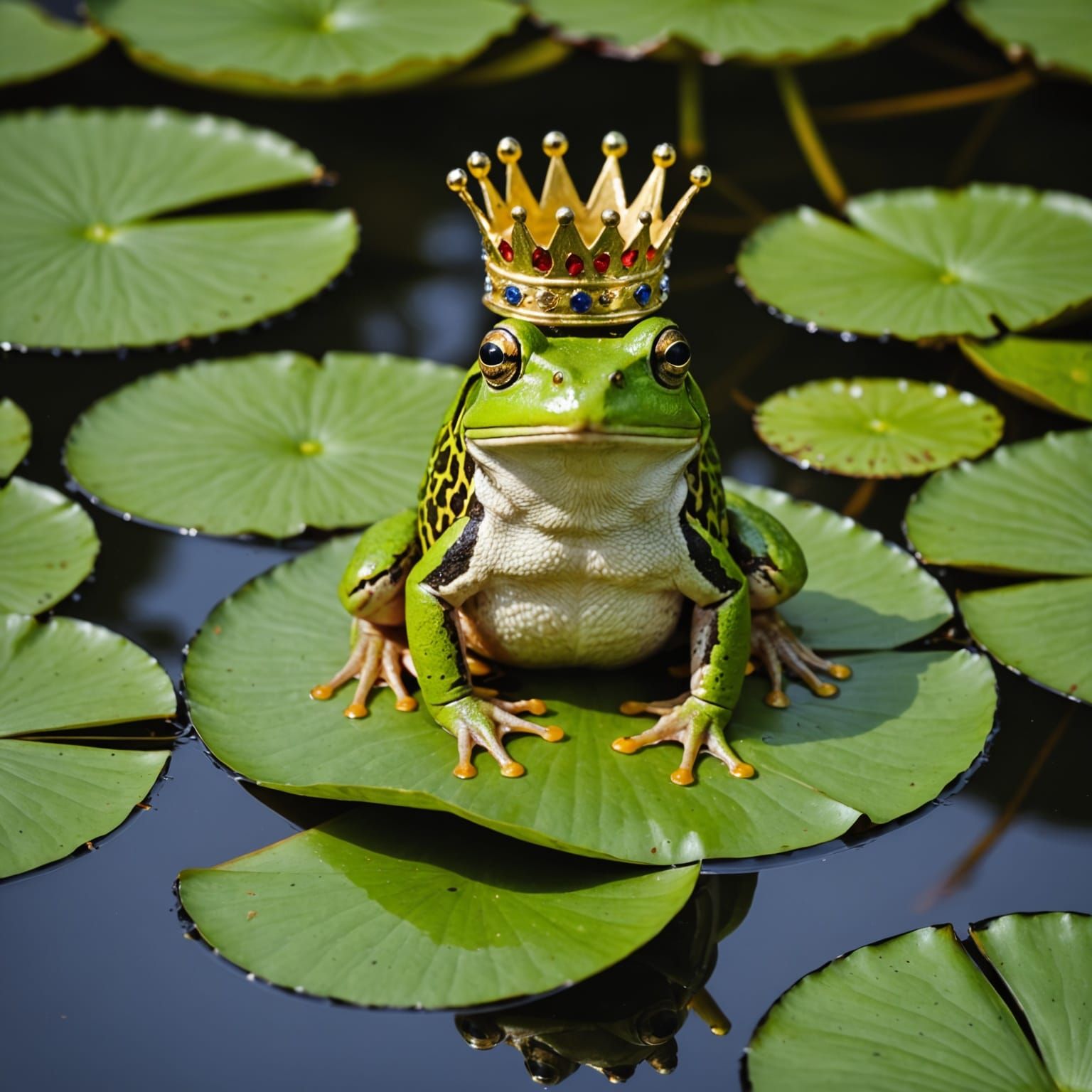 Frog King on Lily Pad with Royal Crown