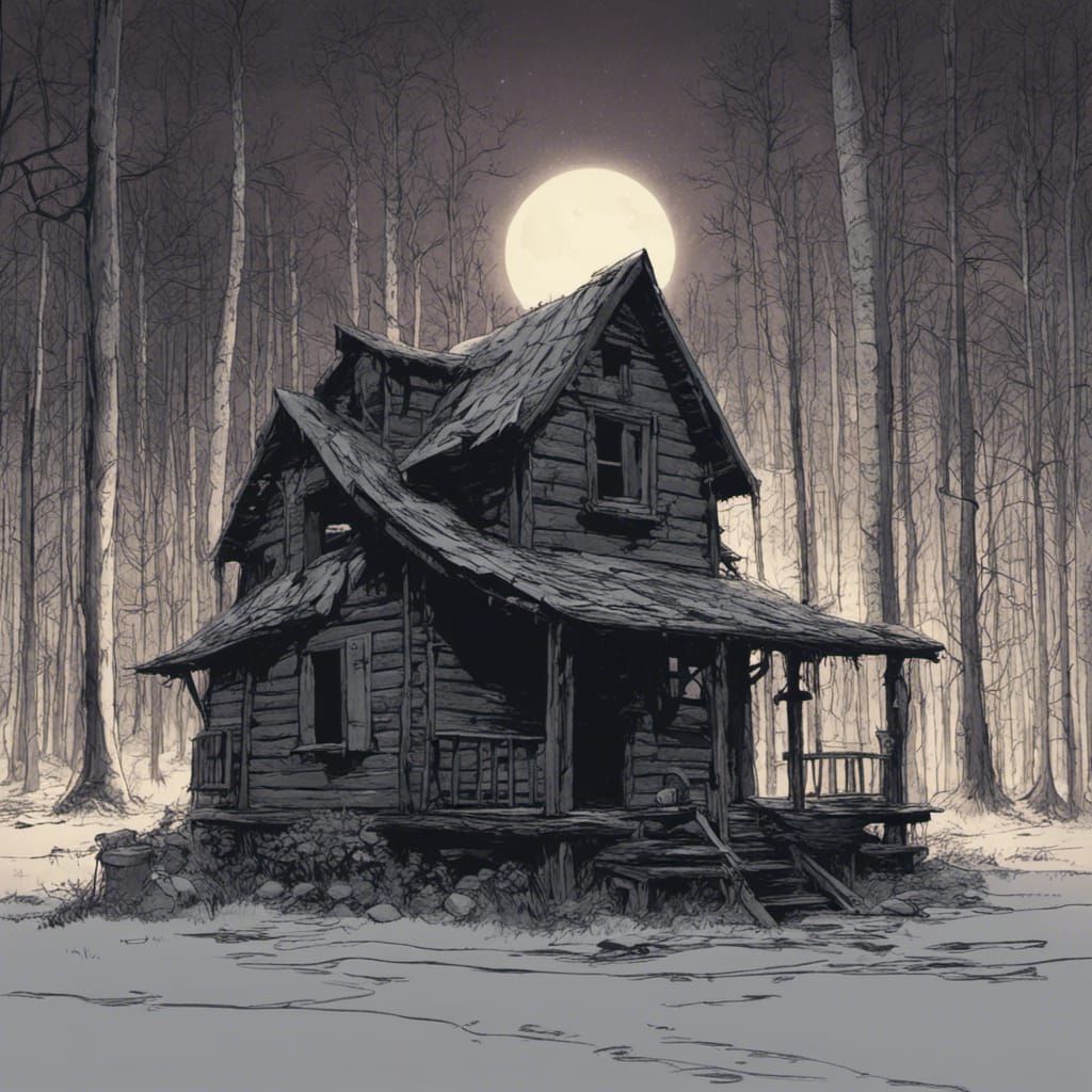 Sinister Cabin in Woods at Night