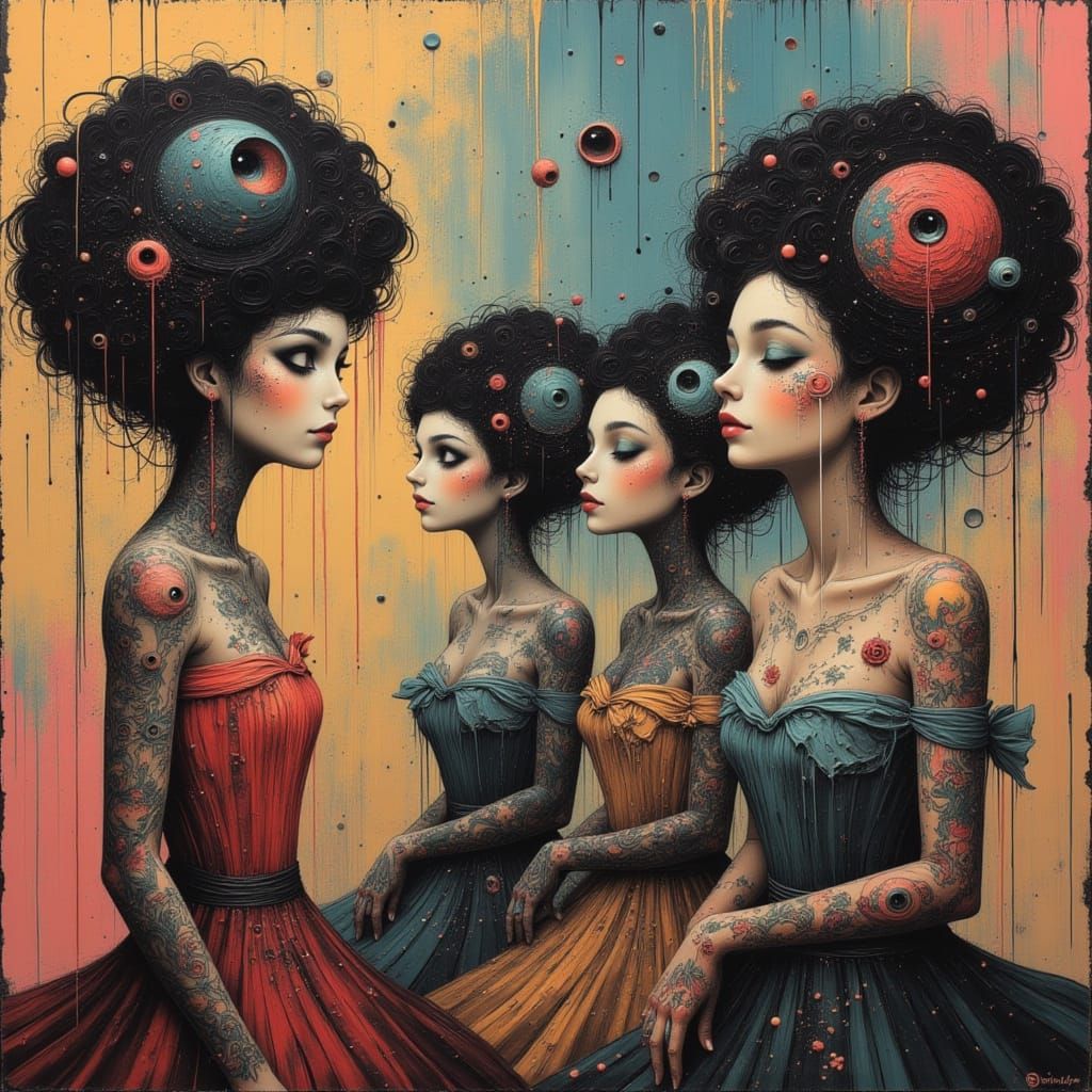 Four Surreal Sisters Exploring Space in Impasto Painting Sty...