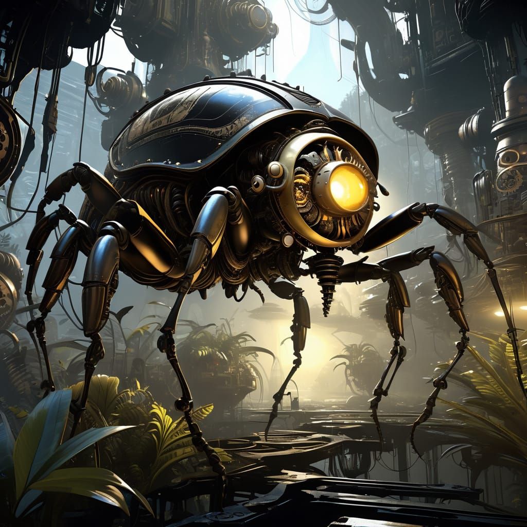 Steampunk Beetle Crawls Through Alien Jungle